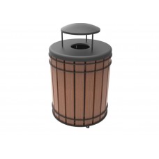 36 GALLON MADISON RECEPTACLE WITH RAIN BONNET LID and LINER IPE WOOD