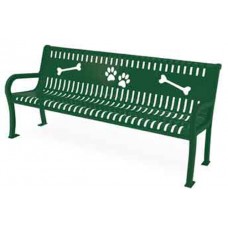 6 foot LEXINGTON BENCH WITH BACK SLAT LASER CUT PAW PRINTS AND BONES