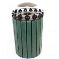 32 GALLON CHARLESTON SLAT RECEPTACLE with RAIN BONNET LID and LINER