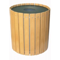 JPRLR32 Round Recycled Plank Receptacle 32 Gallon